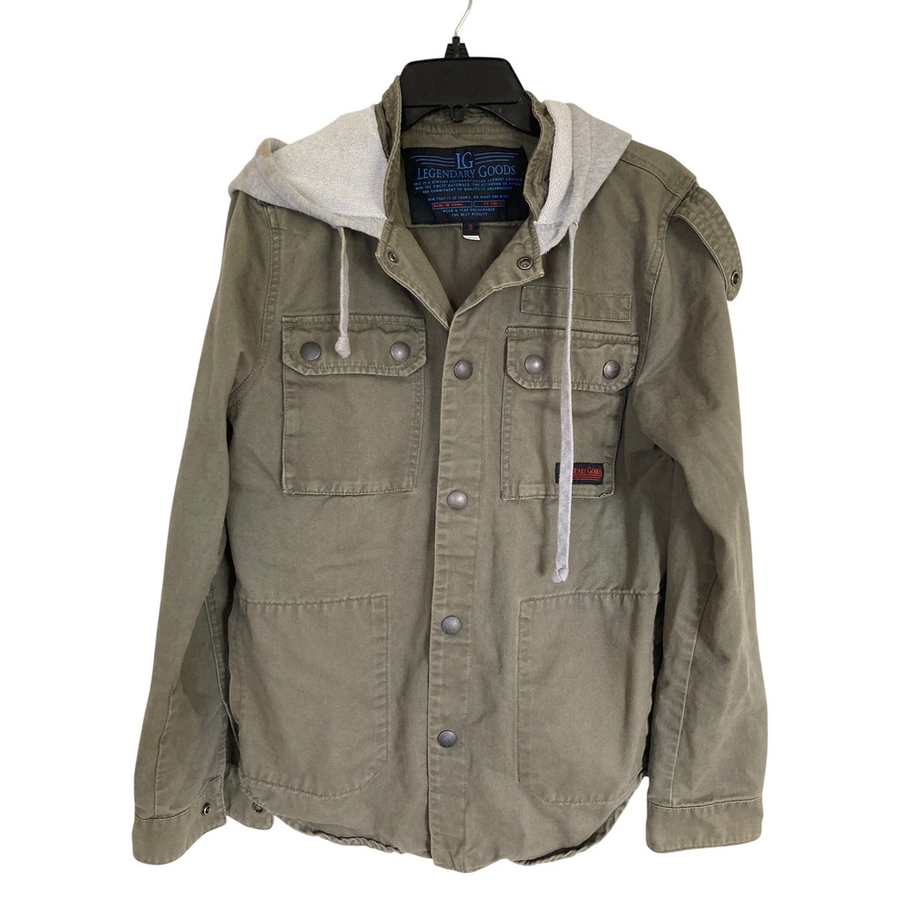 Legendary Goods Mens Olive Green Military Field Jacket Grey Hooded Cotton Small